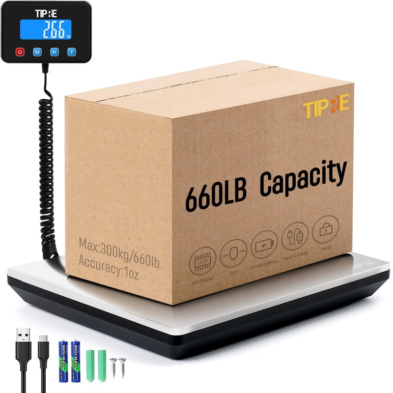 TIPRE Digital Shipping Postal Scale 660lb/1oz Accuracy! Heavy Duty Postage Scale Extra-Large Capacity Stainless Industrial Scale for Small Business, Warehouse, Home, Battery&Charging Cable Included - Image 1